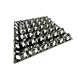 Shiny black metal bec egg tray with oval-shaped compartments for securely holding eggs in a grid layout
