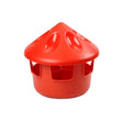 Red plastic mushroom shaped bec grit feeder station with multiple feeding slots and a divider for easy grit feeding