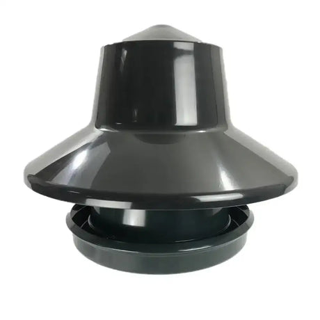Black glossy plastic vent cap with conical top and flared base for bec king feeder outdoor or feeder stand use