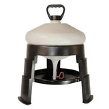 Black plastic bec tripod drinker with solid tripod base stabilised polypropylene white translucent top and pink feed dispenser