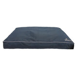Dark navy blue beddies waterproof mattress dog bed with white stitching and textured fabric surface