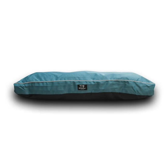 Teal beddies waterproof mattress dog bed with black base and white stitching offers durable waterproof mattress dog comfort