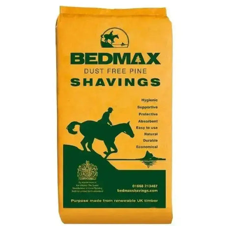 Yellow and green bag of bedmax shavings dust free pine shavings bedmax shavings offers clean horse bedding