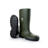 Olive green bekina boots steplite rubber safety boots with rugged black tread and reinforced toe cap easygrip design