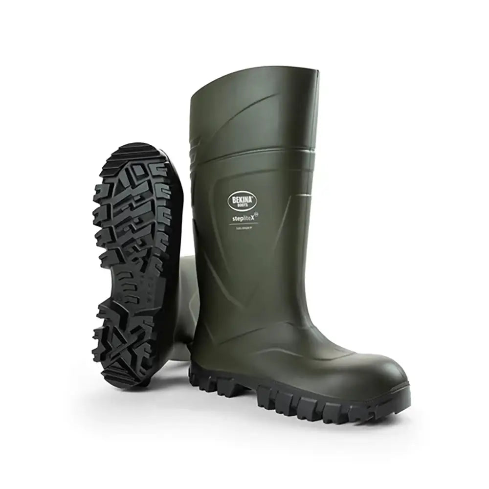 Olive green bekina boots steplitex solidgrip rubber wellington boots with rugged tread and reinforced side panels