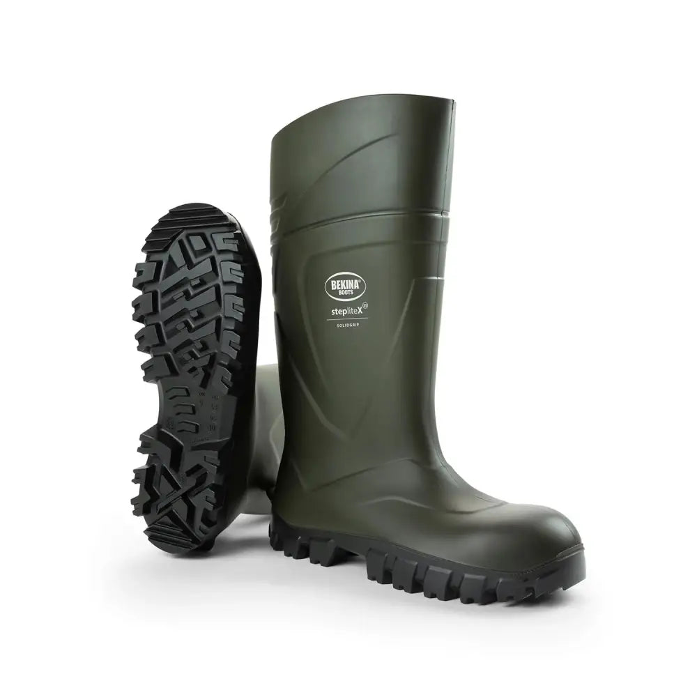 Olive green bekina boots steplitex rubber wellington boots with black textured soles boots steplitex solidgrip s5 safety
