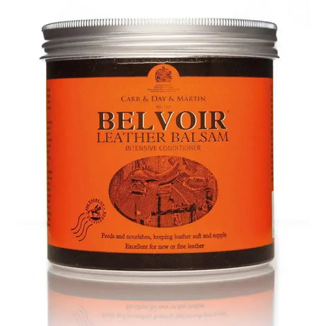 Carr & day & martin belvoir leather balsam in a silver lid jar with orange label for balsam leather care