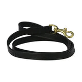 Black leather dog leash with luxuriously soft deluxe padded leather and brass-colored metal clasp by benji & flo deluxe padded