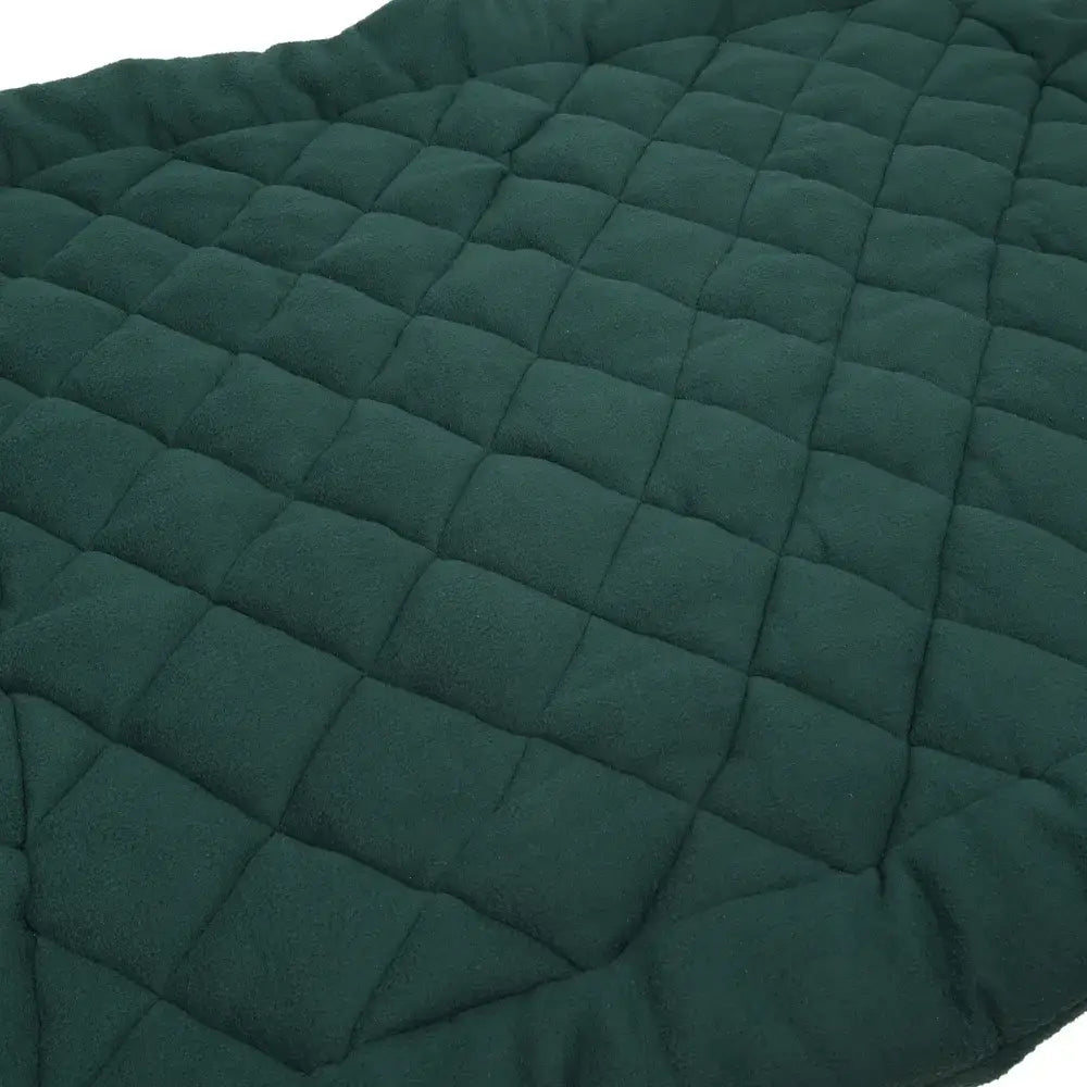 Dark green quilted fleece dog bed with stitched square grid pattern from benji & flo essential fleece collection