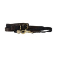 Black braided leather dog leash with brass hardware and horse emblem tag from benji & flo flo interlaced dog lead