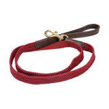 Benji & flo flo interlaced dog lead rich burgundy braided leash with dark brown leather handle and brass hardware classically designed lead