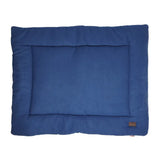 Benji and flo luxury fleece dog bed in blue with soft plush fleece fabric and subtle stitched border for cozy pets