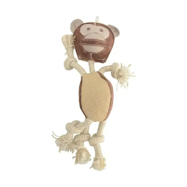 Benji and flo natural eco-friends cheeky monkey dog toy is a brown and beige eco-friendly rope toy with rope limbs and tassels