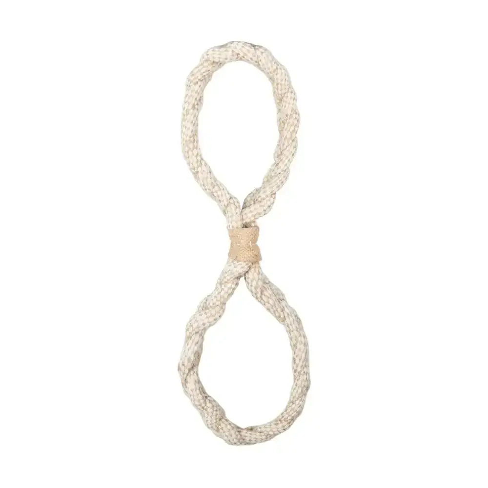 Beige braided eco-friendly rope toy with reinforced knot and natural leather accent by benji & flo natural eco-friends