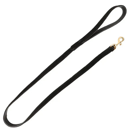 Black leather noble suede dog lead by benji & flo with gold-toned metal clasp for stylish dog walks
