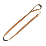 Tan noble suede dog lead with gold-toned metal clasp from benji and flo noble suede dog collection