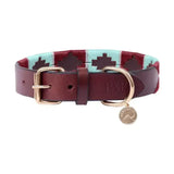 Benji & Flo Sublime Polo Leather Dog Collar Aqua/Fig Large Dog Collars