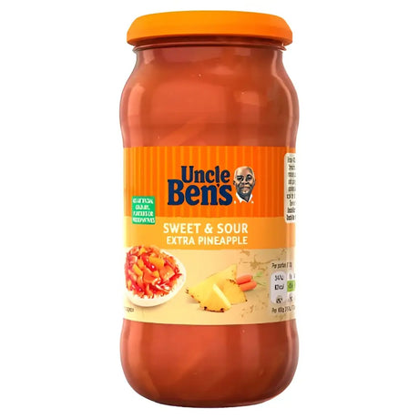 Uncle bens sweet and sour cook in sauce in a clear glass jar with orange lid perfect for equestrian meals