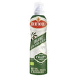 Bertolli extra virgin olive oil spray with a green and white label featuring organic fruit taste virgin olive oil