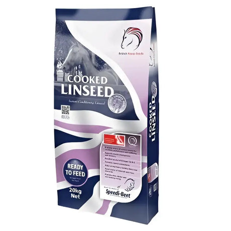 Bhf cooked linseed 20 kg bag of purple and navy blue speedi-beet linseed meal horse feed by british horse feeds