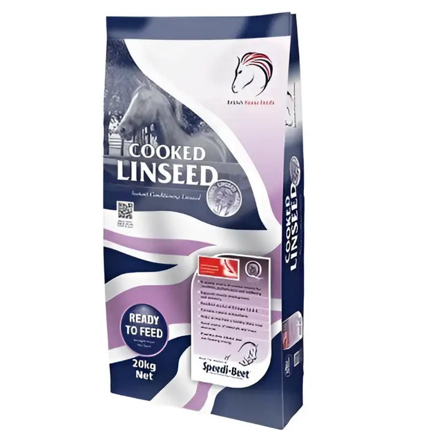 Bhf cooked linseed 20 kg bag of purple and navy blue speedi-beet linseed meal horse feed by british horse feeds