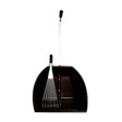 Black plastic big tidee speed dustpan with matching black broom and short metal rake inside weather-resistant design