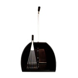 Black plastic big tidee speed dustpan with matching black broom and short metal rake inside weather-resistant design
