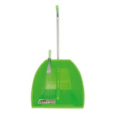 Bright green big tidee speed skip dustpan with matching handle and weather-resistant short metal rake attached