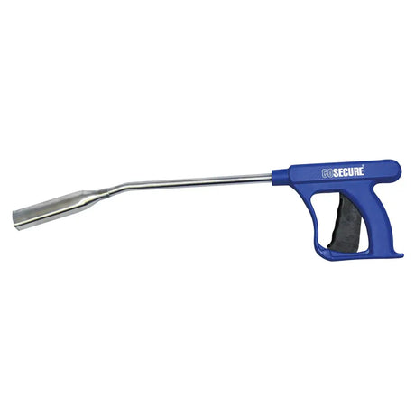 Blue plastic-handled bimeda cattle bolus applicator with long slender metal nozzle for easy bolus administration