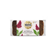 A packaged biona organic rye amaranth quinoa bread loaf with dark brown textured crust and pink floral label design
