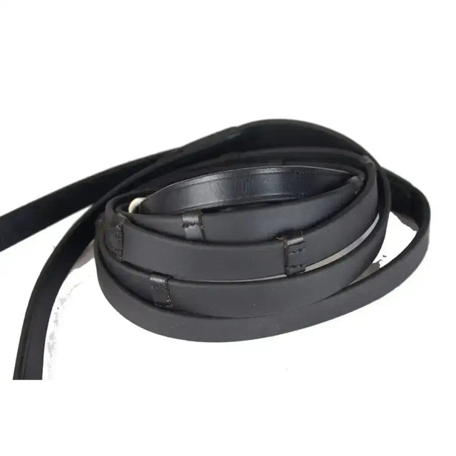 Black leather biothane smooth grip reins black with stoppers showing smooth matte finish and visible stitching