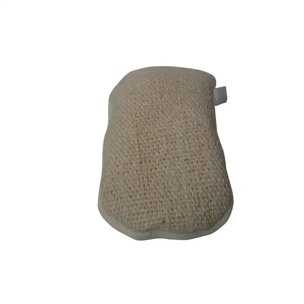 Beige bitz cactus glove made of woven cactus and genuine lambswool with a soft natural fiber loofah surface and rounded edges