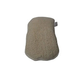 Beige woven sponge body scrubber bitz cactus glove with soft textured surface and small gray tag on the side