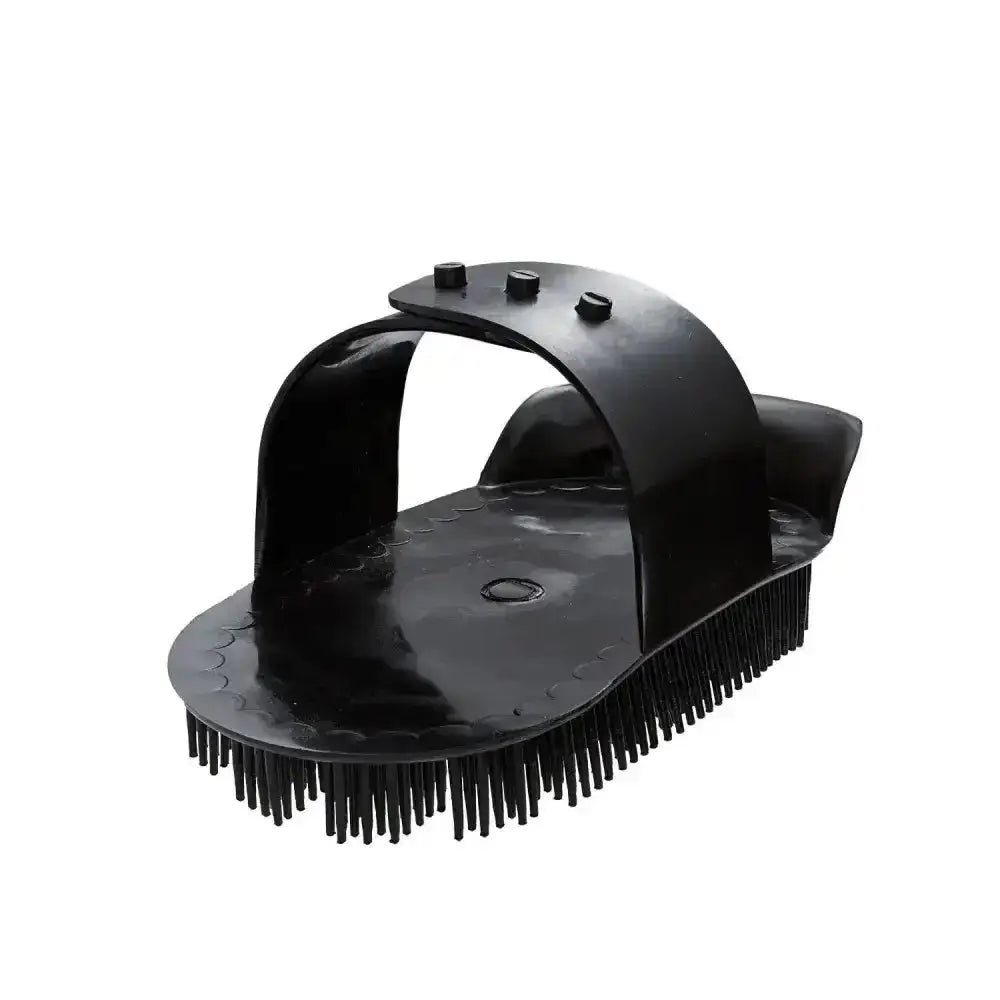 Black plastic bitz curry comb with handle and bristles for grooming horses traditional plastic curry tool