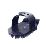 Black bitz curry comb plastic horse brush with curved handle and dense bristles for grooming and traditional plastic curry use