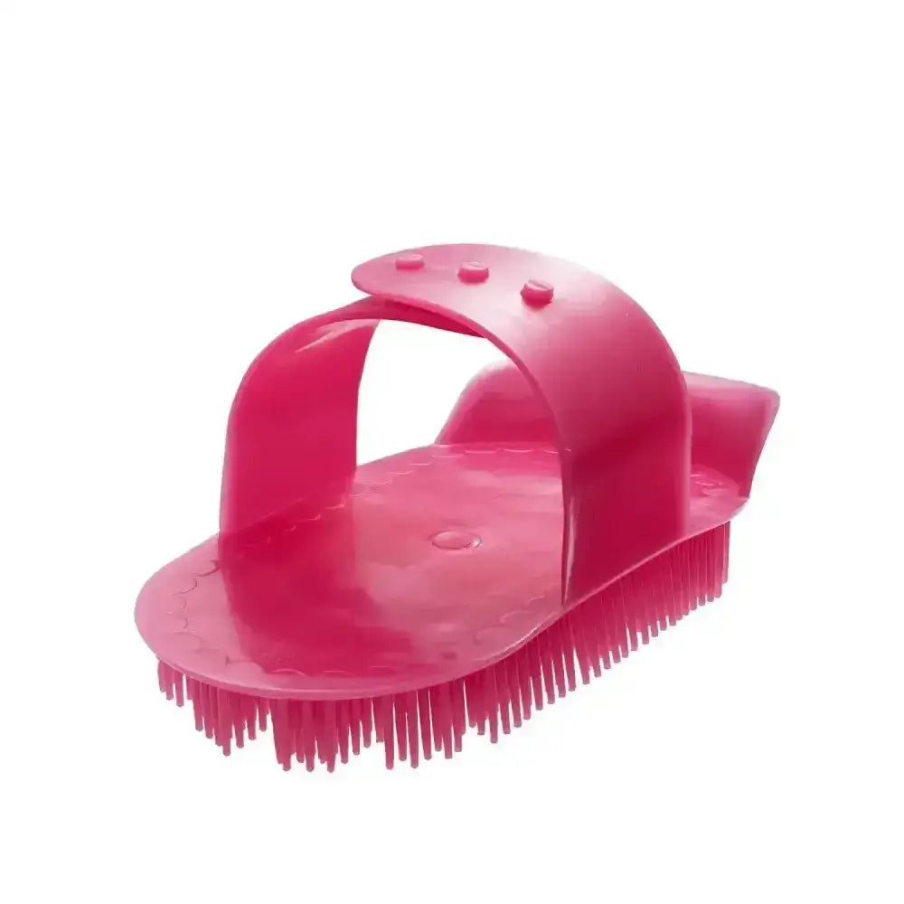 Pink bitz curry comb plastic medium with curved handle and dense bristles for effective traditional plastic curry use