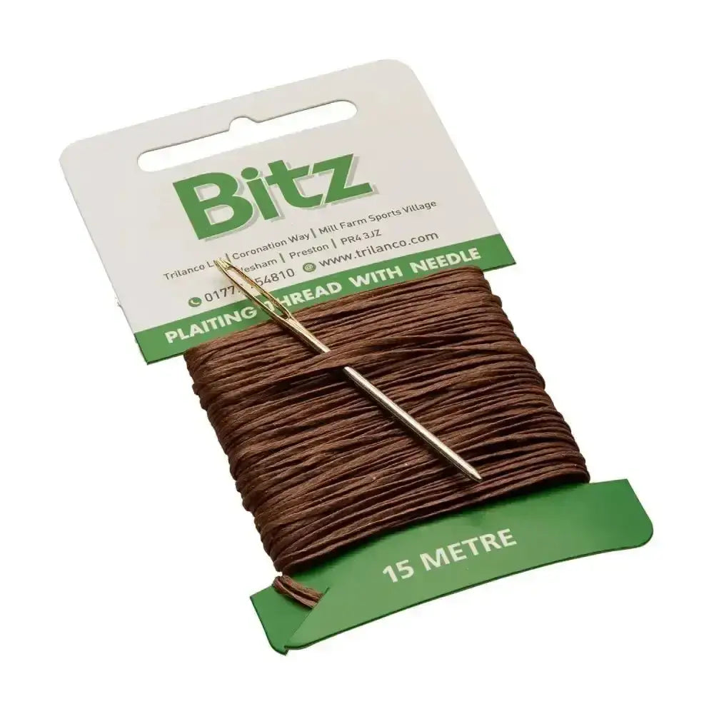 Brown plaiting thread with needle on bitz plaiting card for easy craft use and packaging