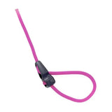 A vibrant pink elastic leash with a black plastic clip from bitz quick clip featuring an ingenious quick release tether
