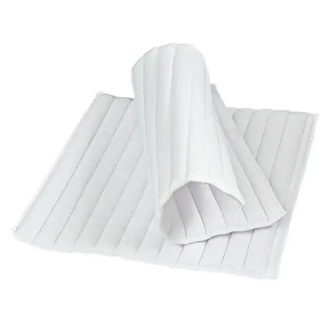 White pleated fabric pad with vertical stitched ridges on the bitz quilted leg pads for horse boots