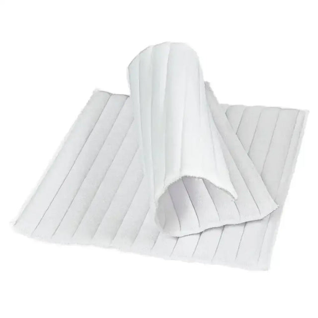 White pleated fabric pad with vertical stitched ridges on the bitz quilted leg pads for horse boots