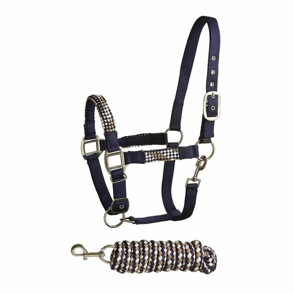 Bitz Soft Handle Two Tone Headcollar/Lead Rope Pony Navy/Taupe Headcollar & Lead Rope Barnstaple Equestrian Supplies