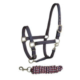 Bitz Stripe Two Tone Headcollar/Lead Rope Pony Pink/Navy Headcollar & Lead Rope Barnstaple Equestrian Supplies