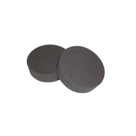 Two dark gray circular bitz therapeutic hoof pads made of high density slow release memory foam for comfort