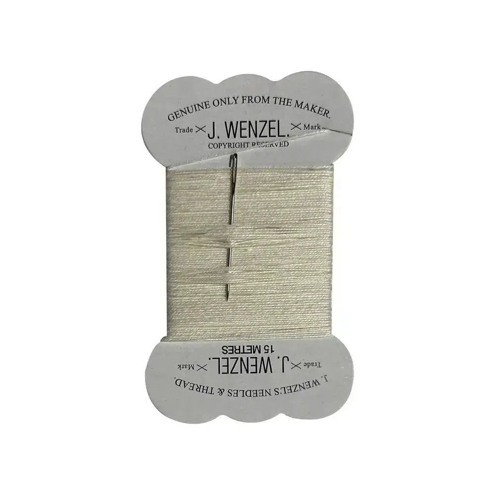 Bitz thread card with pale cream fine thread and three metal needles showing card strong thread quality