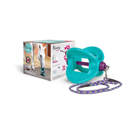 Bizzy ball complete teal and purple multi-functional horse toy with patterned leash and aromatherapy mint sponges