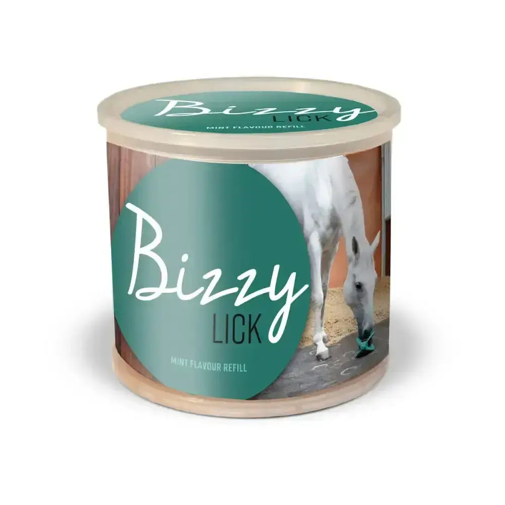Teal and white bizzy lick refills mini flavour refill for horses designed for use with bizzy ball toy horse licks