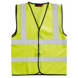 Bright yellow blackrock hi-vis waistcoat sleeveless adult with reflective silver stripes and black trim for safety use