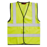 Bright yellow blackrock hi-vis waistcoat sleeveless adult with reflective silver stripes and black trim for safety