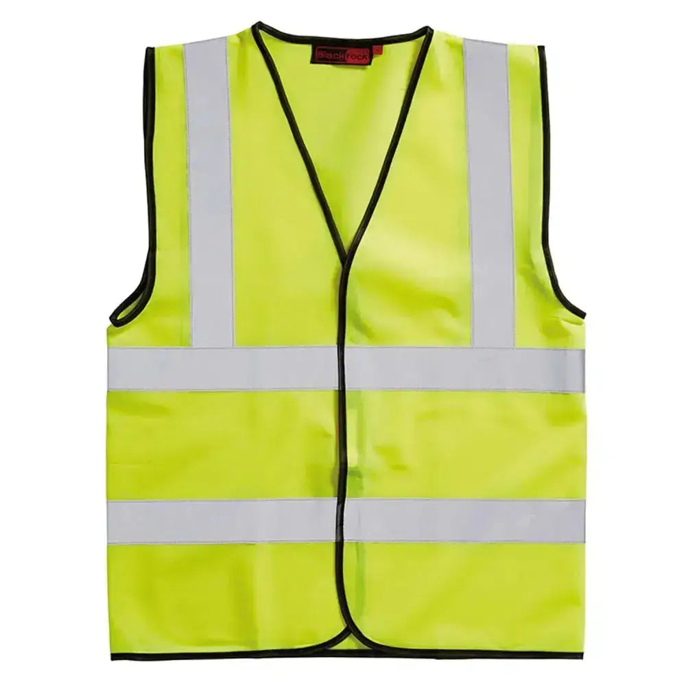 Blackrock hi-vis waistcoat sleeveless adult in bright yellow with reflective silver stripes and black trim for safety visibility