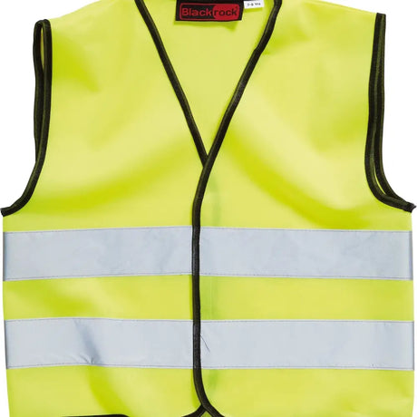 Bright yellow blackrock hi-vis waistcoat sleeveless child with black trim and two reflective silver stripes